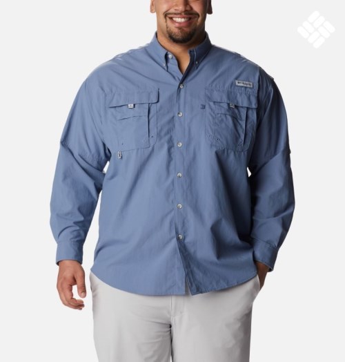 Men's Columbia PFG Bahama II Long Sleeve Shirts Blue | Plus Size CA-L4031
